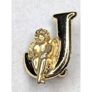 Vintage L Razza Monogram Initial J Angel Pin Gold-tone Brooch